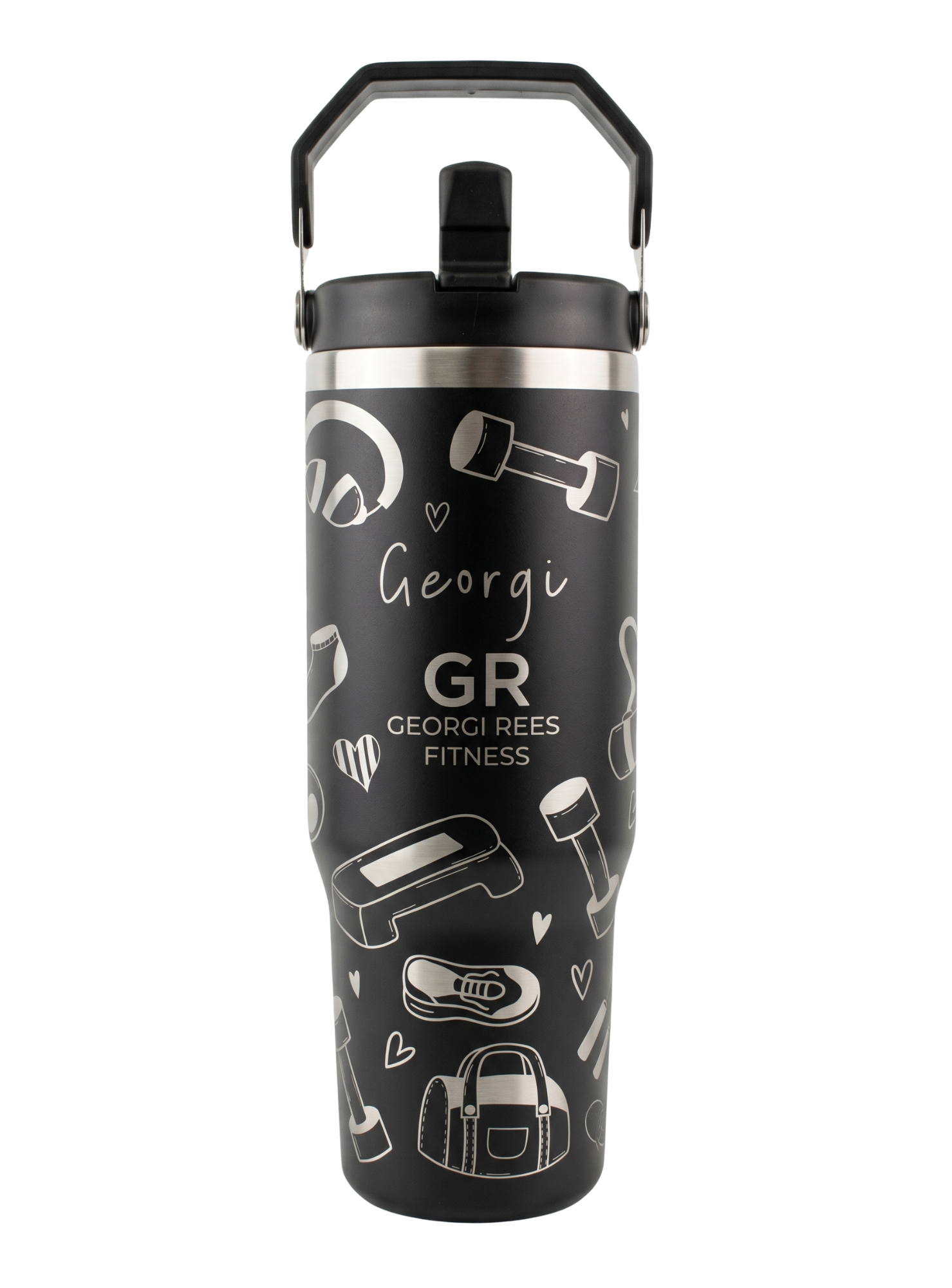 GR Fitness black 30oz tumbler